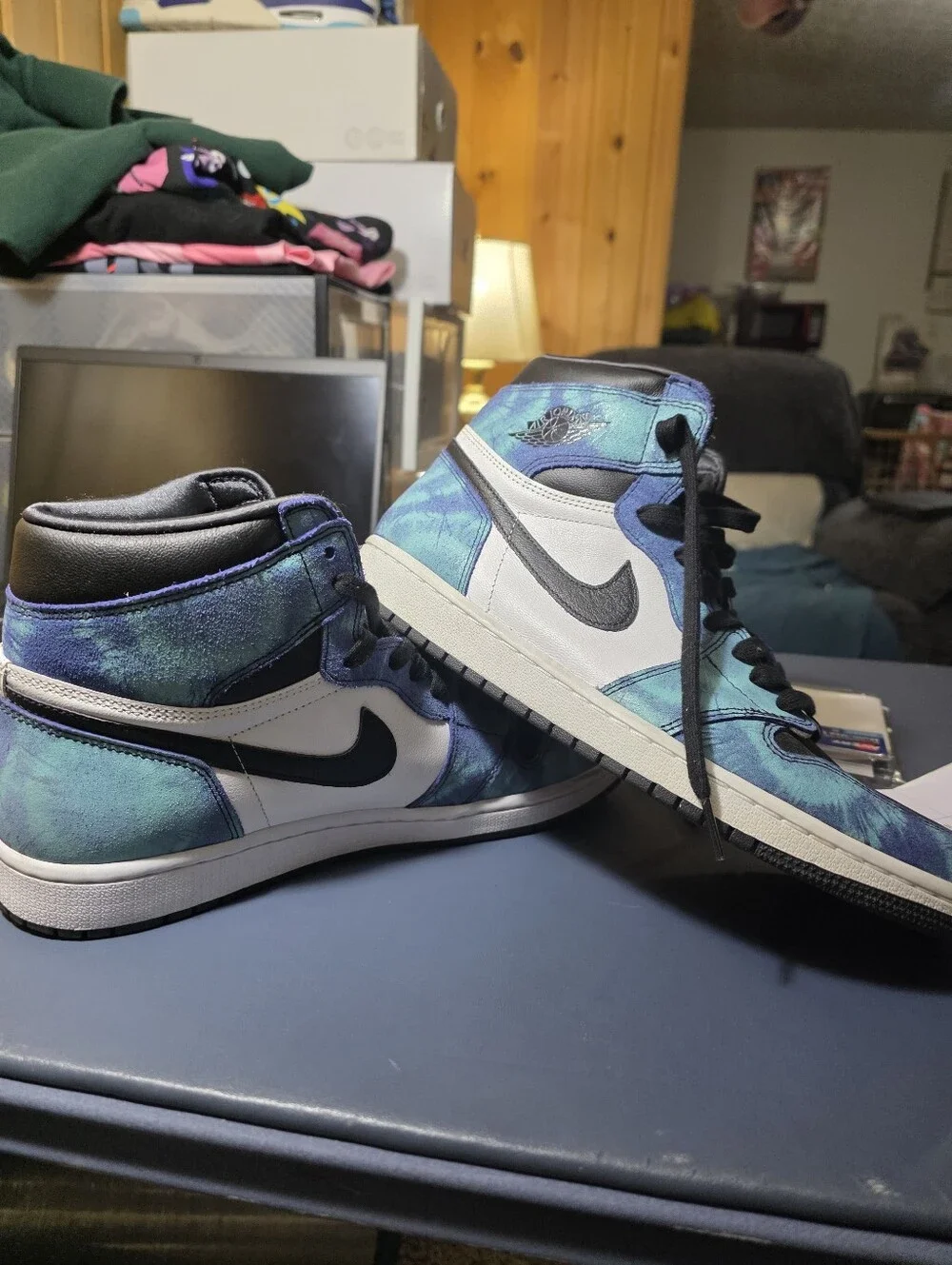 Jordan 1 High Black & Teal Tie-Dye High-Top Sneakers Size 10.5m/12w
